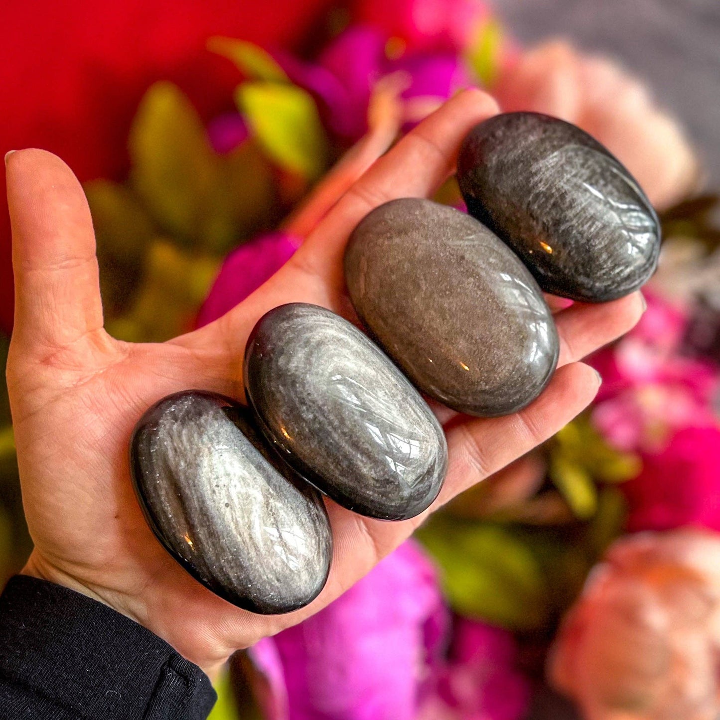 Silver Obsidian Palmstones