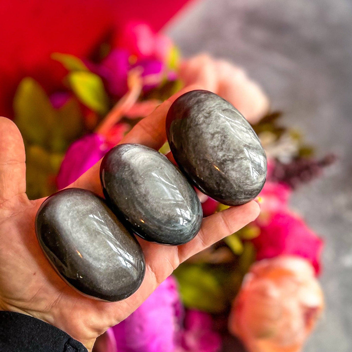 Silver Obsidian Palmstones