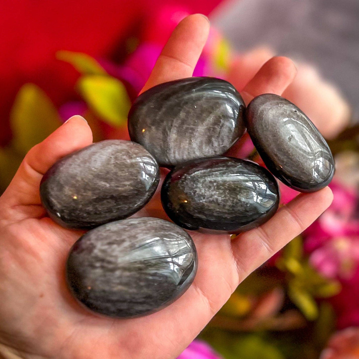 Silver Obsidian Palmstones